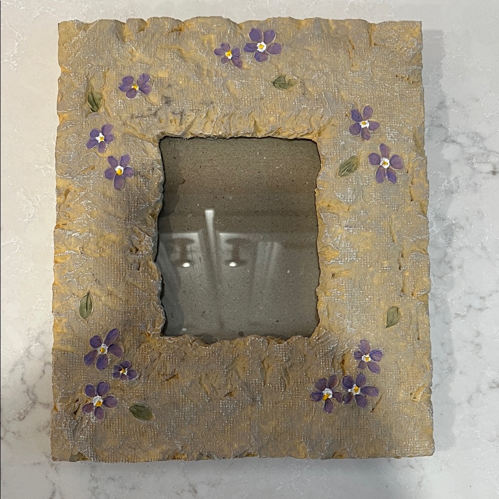 Floral Stone Picture Frame 3 1/2 X 4 Photo Square Rustic Texture Appearance - Picture 4 of 5